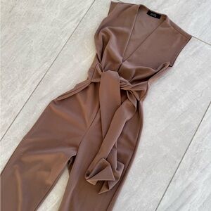 ANGL Taupe Jumpsuit with Waist Tie